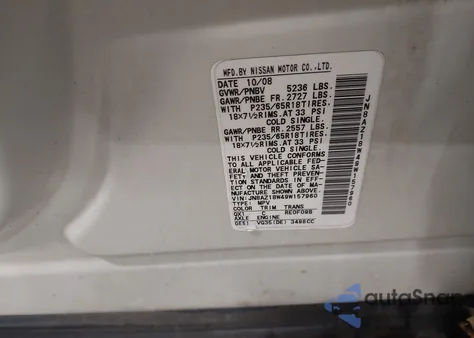 2009 Nissan Murano Sl из США, поврежденный, VIN JN8AZ18W49W157960